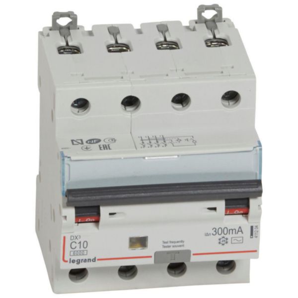 Disjoncteur différentiel monobloc DX³6000 arrivée haute et départ bas à vis 4P 400V~ - 10A - typeAC 300mA
