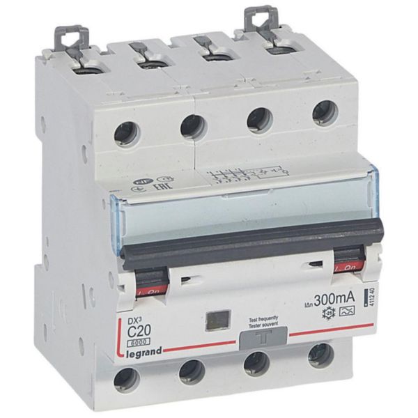 Disjoncteur différentiel monobloc DX³6000 arrivée haute et départ bas à vis 4P 400V~ - 20A - typeA 300mA