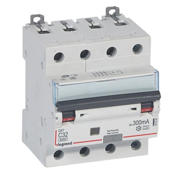 Disjoncteur différentiel monobloc DX³6000 arrivée haute et départ bas à vis 4P 400V~ - 32A - typeA 300mA