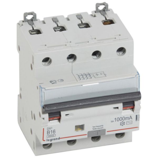 Disjoncteur différentiel monobloc DX³6000 10kA arrivée haute départ bas à vis 4P 400V~ - 16A - typeAC 1000mA - courbe B