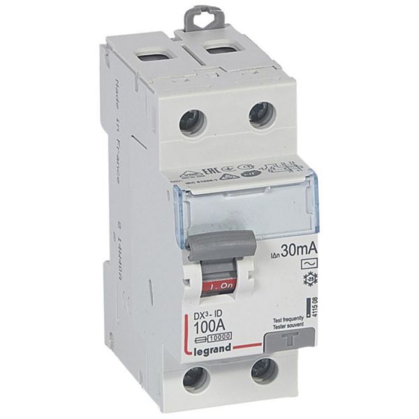 Interrupteur différentiel DX³-ID arrivée haute et départ bas à vis - 2P 230V~ 100A typeAC 30mA - 2 modules