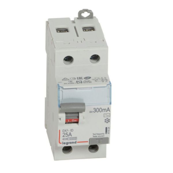 Interrupteur différentiel DX³-ID arrivée haute et départ bas à vis - 2P 230V~ 25A typeAC 300mA - 2 modules