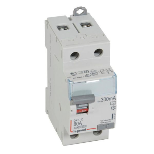 Interrupteur différentiel DX³-ID arrivée haute et départ bas à vis - 2P 230V~ 80A typeAC 300mA - 2 modules