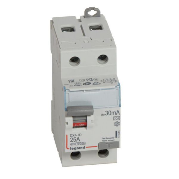 Interrupteur différentiel DX³-ID arrivée haute et départ bas à vis - 2P 230V~ 25A typeA 30mA - 2 modules