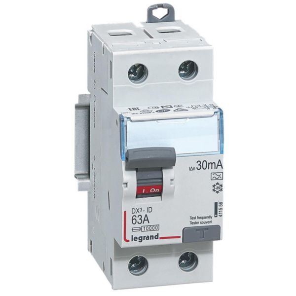 Interrupteur différentiel DX³-ID arrivée haute et départ bas à vis - 2P 230V~ 63A typeA 30mA - 2 modules