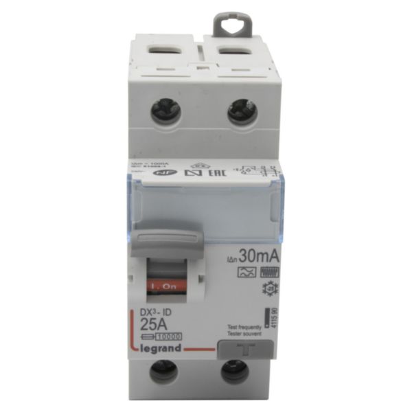 Interrupteur différentiel DX³-ID arrivée haute et départ bas à vis - 2P 230V~ 25A typeF 30mA - 2 modules