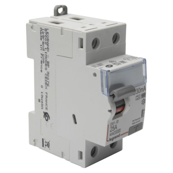 Interrupteur différentiel DX³-ID arrivée haute et départ bas à vis - 2P 230V~ 25A typeF 30mA - 2 modules