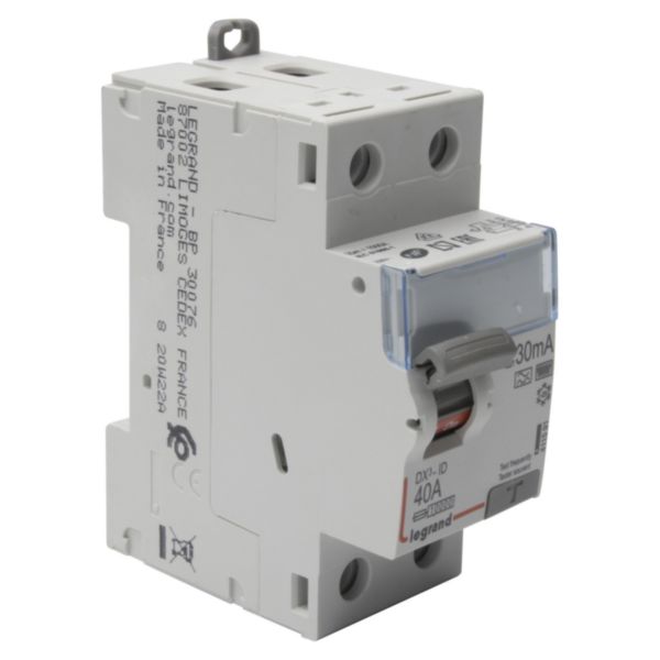 Interrupteur différentiel DX³-ID arrivée haute et départ bas à vis - 2P 230V~ 40A typeF 30mA - 2 modules