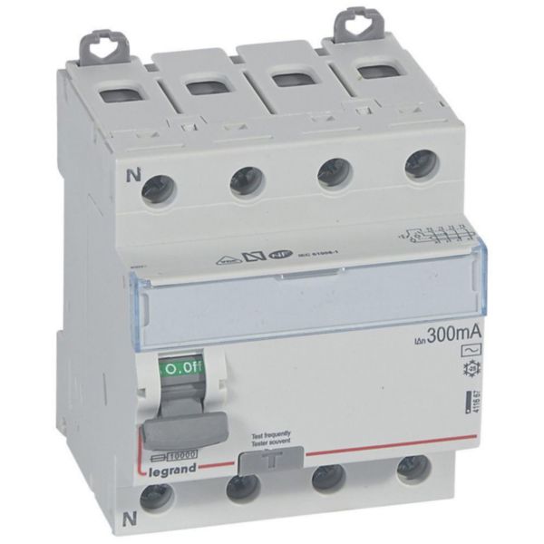 Interrupteur différentiel DX³-ID arrivée haute et départ bas à vis - 4P 400V~ 80A typeAC 300mA - 4 modules