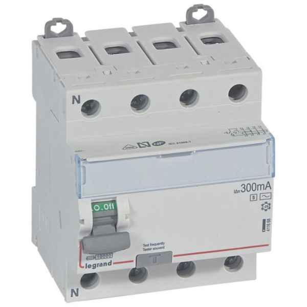 Interrupteur différentiel DX³-ID arrivée haute et départ bas à vis -4P 400V~ 40A typeAC 300mA sélectif - 4 modules