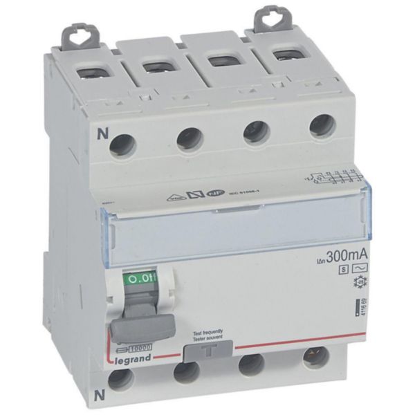 Interrupteur différentiel DX³-ID arrivée haute et départ bas à vis -4P 400V~ 63A typeAC 300mA sélectif - 4 modules
