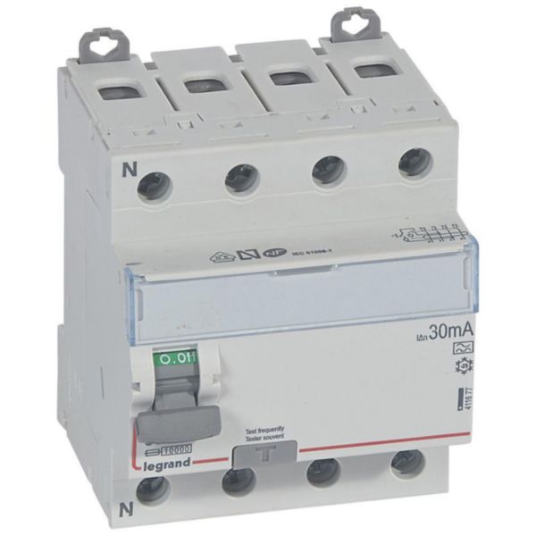 Interrupteur différentiel DX³-ID arrivée haute et départ bas à vis - 4P 400V~ 80A typeA 30mA - 4 modules