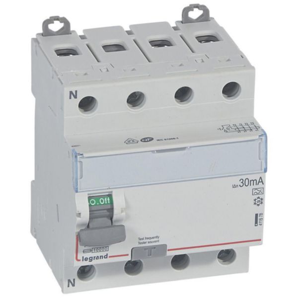 Interrupteur différentiel DX³-ID arrivée haute et départ bas à vis - 4P 400V~ 100A typeA 30mA - 4 modules