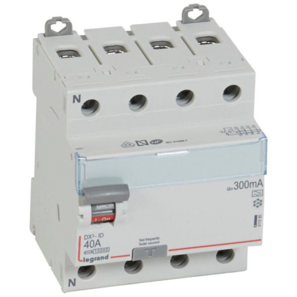 Interrupteur différentiel DX³-ID arrivée haute et départ bas à vis - 4P 400V~ 40A typeA 300mA - 4 modules