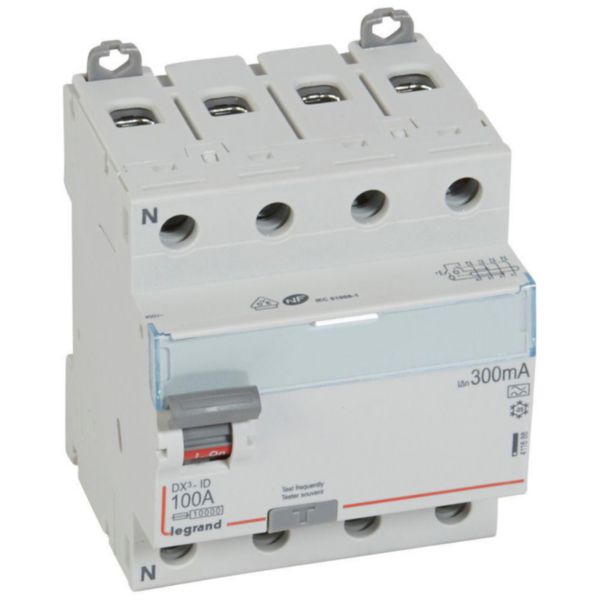 Interrupteur différentiel DX³-ID arrivée haute et départ bas à vis - 4P 400V~ 100A typeA 300mA - 4 modules