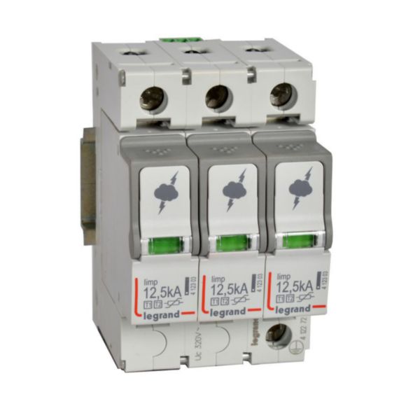 Parafoudre pour protection générale de tableau principal typeT1 + typeT2 Iimp 12,5kA/pôle - 3P - 3 modules