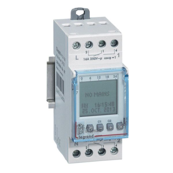 Interrupteur horaire digital modulaire programmable annuel - 2 sorties 16A 250V~ - alimentation 230V~