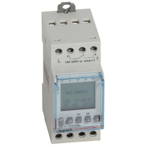 412641 Interrupteur horaire digital modulaire programmable journalière ou  hebdomadaire - 2 sorties 16A 250V~ - 230V~ - professionnel