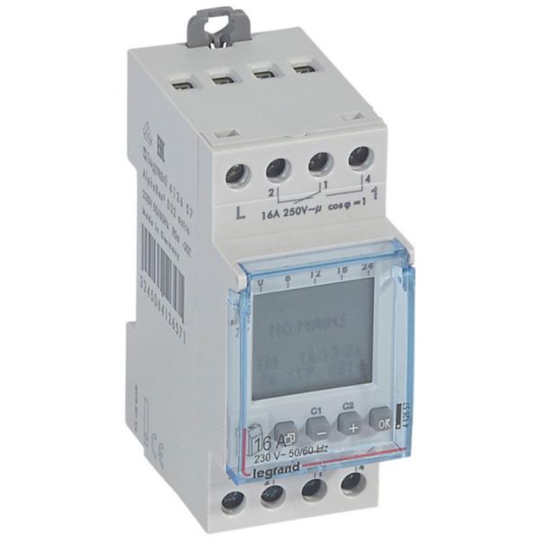 Interrupteur horaire digital modulaire programmable pour illuminations extérieures - 2 sorties 16A 250V~ - 2 modules