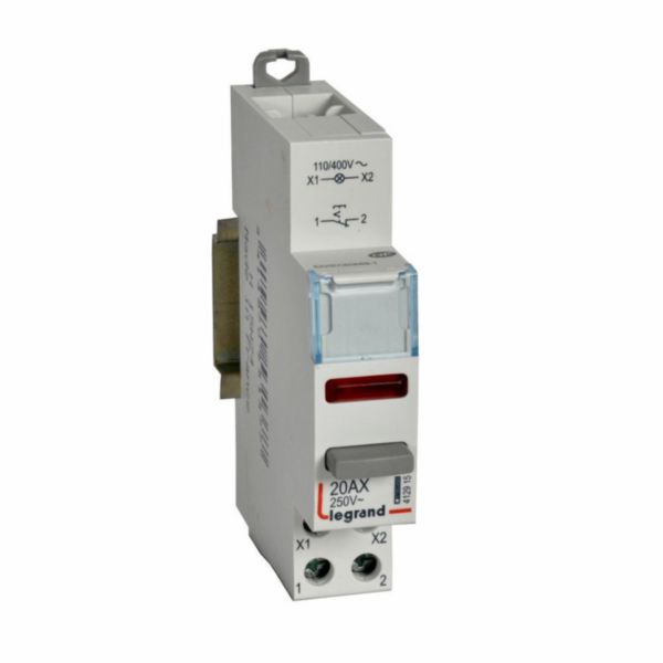 Inter poussoir modulaire double fonction contact 1NF + voyant LED rouge 110V~ à 400V~ - 1 module
