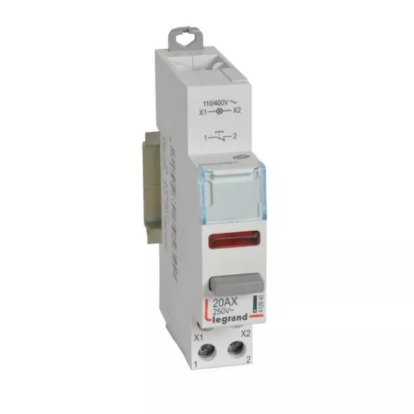 Poussoir modulaire double fonction contact 1NF + voyant LED rouge 110V~ à 400V~ - 1 module