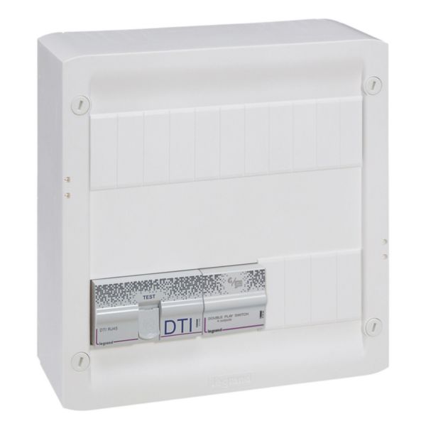 Coffret double play avec brassage 13 modules 4 prises rj45 + répartiteur tv