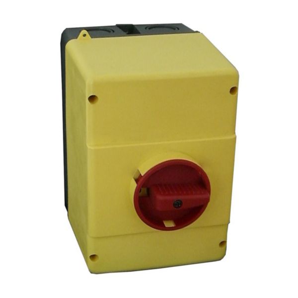 Boîtier IP65 pour disjoncteur moteur MPX³32H et MPX³32MA - jaune avec commande rotative rouge