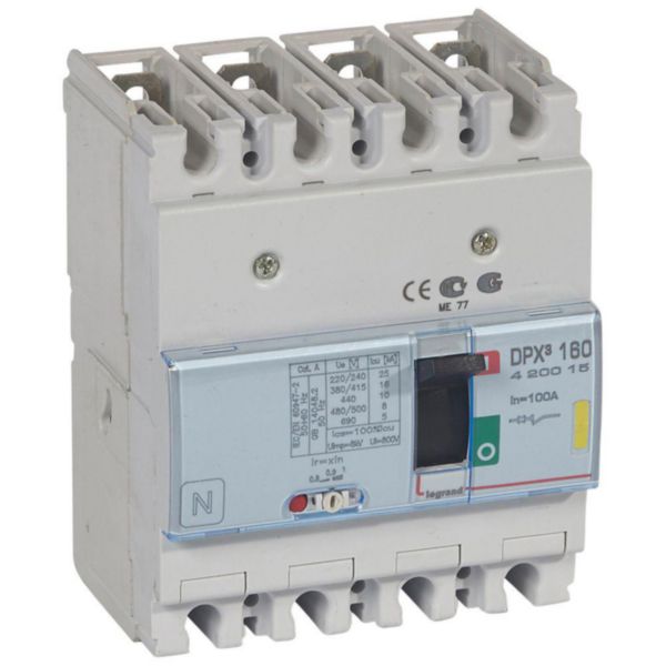 Disjoncteur magnétothermique DPX³160 pouvoir de coupure 16kA 400V~ - 4P - 100A