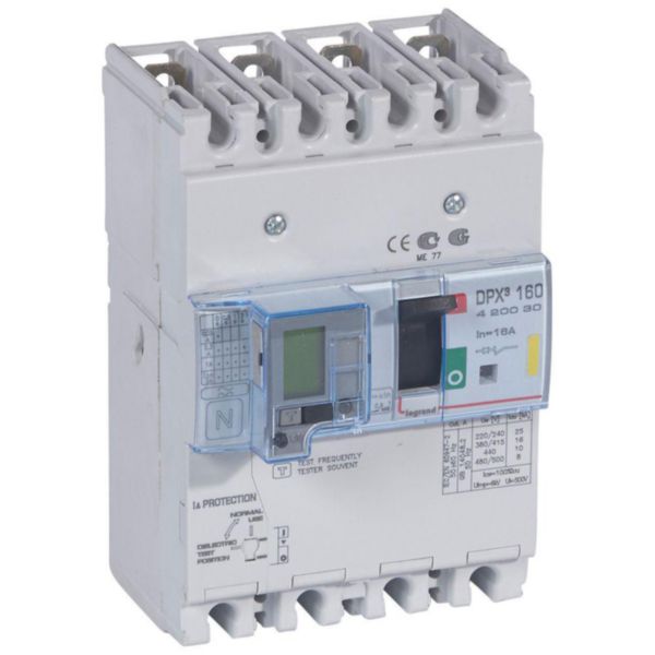 Disjoncteur magnétothermique différentiel DPX³160 pouvoir de coupure 16kA 400V~ - 4P - 16A