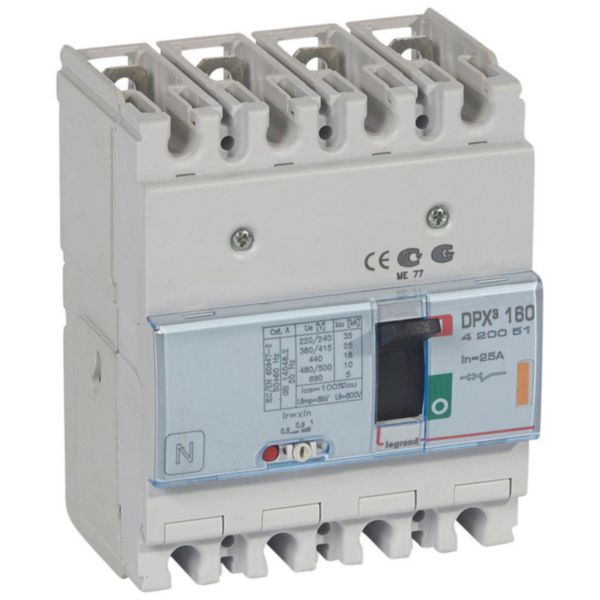 Disjoncteur magnétothermique DPX³160 pouvoir de coupure 25kA 400V~ - 4P - 25A - Page 148
