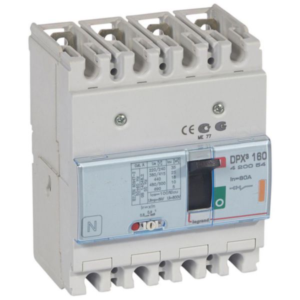 Disjoncteur magnétothermique DPX³160 pouvoir de coupure 25kA 400V~ - 4P - 80A