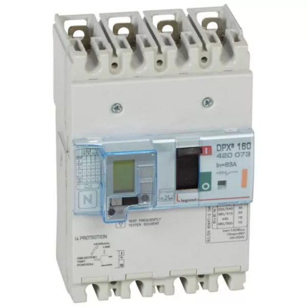 Disjoncteur magnétothermique différentiel DPX³160 pouvoir de coupure 25kA 400V~ - 4P - 63A