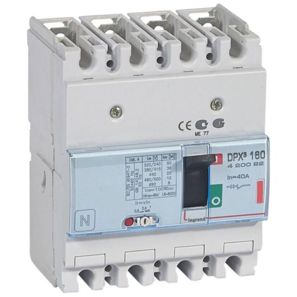 Disjoncteur magnétothermique DPX³160 pouvoir de coupure 36kA 400V~ - 4P - 40A