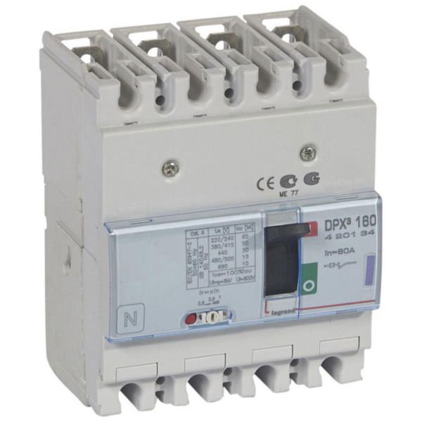 Disjoncteur magnétothermique DPX³160 pouvoir de coupure 50kA 400V~ - 4P - 80A