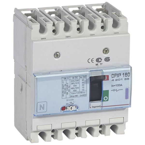 Disjoncteur magnétothermique DPX³160 pouvoir de coupure 50kA 400V~ - 4P - 100A