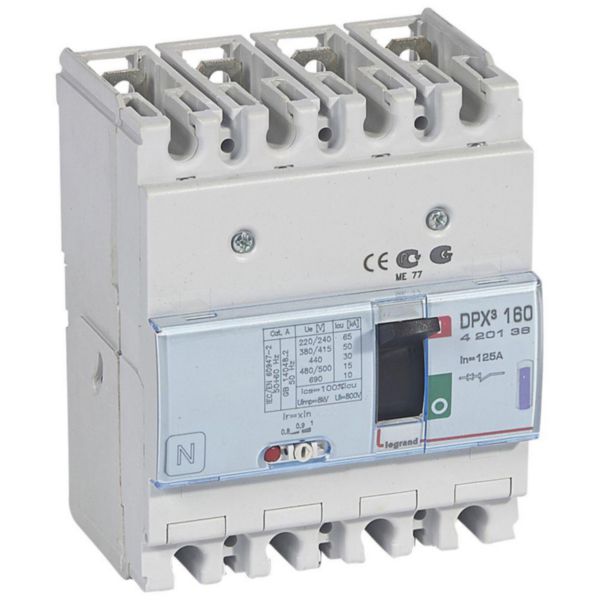 Disjoncteur magnétothermique DPX³160 pouvoir de coupure 50kA 400V~ - 4P - 125A