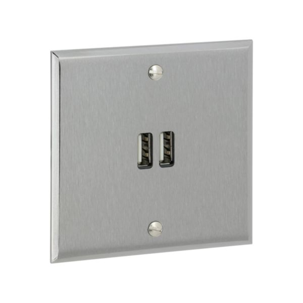 Prise Prise Chargeur USB Type A+A 15W Mémoire finition Acier Brossé Art d'Arnould