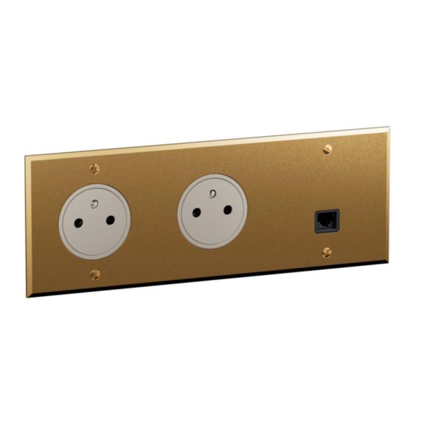 Prise 2x2 P+T+ RJ45 6A STP 3 postes - Mémoire Or Brossé - Art d'Arnould
