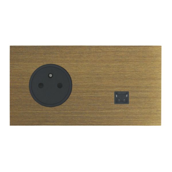 Prise de courant 2P+T et Prise RJ45 catégorie 6 FTP Epure finition Bronze Art d'Arnould 