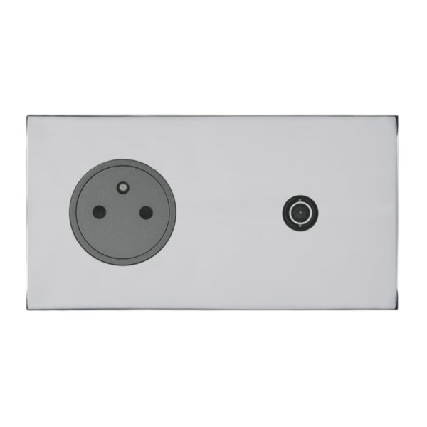 Prise de courant 2P+T et Prise télévision Epure finition Acier Miroir Art d'Arnould 