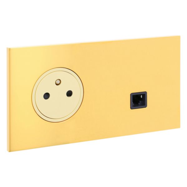 Prise de courant 2P+T et Prise RJ45 catégorie 6 FTP Epure finition Or Miroir Art d'Arnould 
