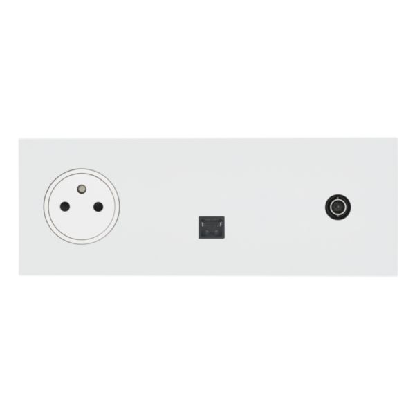 Prise de courant 2P+T, Prise RJ45 catégorie 6 FTP et Prise télévision Epure finition Blanc Satin Art d'Arnould 