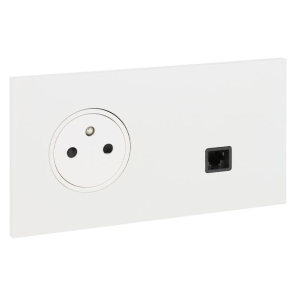 Prise de courant 2P+T et Prise RJ45 catégorie 6 FTP Epure finition Blanc Satin Art d'Arnould 