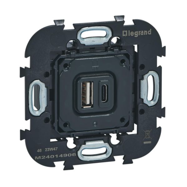Mécanisme Double Prise Chargeur USB Type A+C 3A 15W 1 Poste - Art d'Arnould