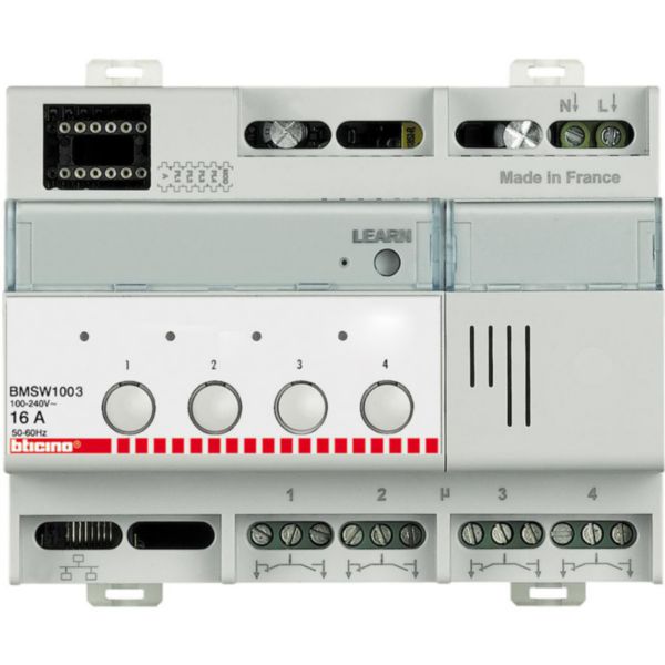 Actionneur modulaire 4 relais indépendants 16A éclairage fonction ON et OFF MyHOME_Up - 6 modules