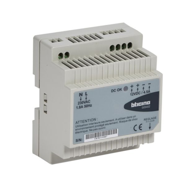 Alimentation continue 230V et 12V= 5A à découpage - 4 modules DIN