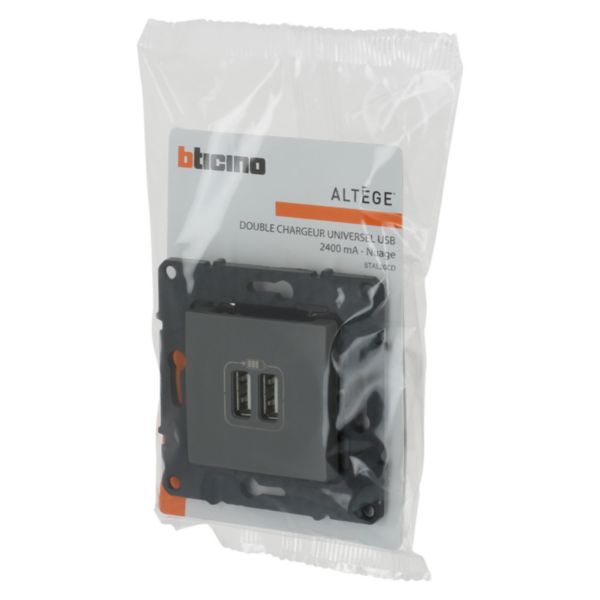 Prise double USB 3A 15W Altège finition Nuage (gris), à équiper d'une plaque de finition