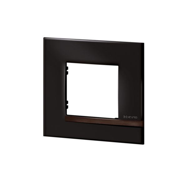 Plaque Altège Collection Déco 1 poste finition Onyx - noir brillant avec liseré bois foncé