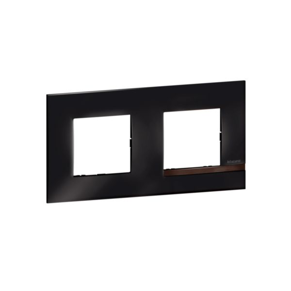 Plaque Altège Collection Déco 2 postes finition Onyx - noir brillant avec liseré bois foncé