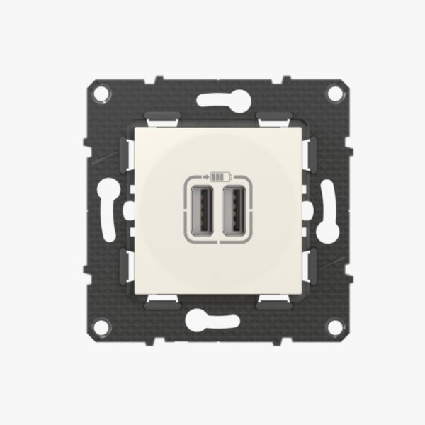 Prise double USB 3A 15W Altège finition Neige (blanc), à équiper d'une plaque de finition